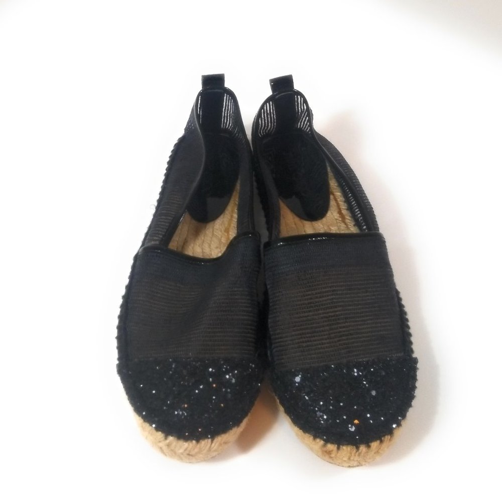 Jimmy Choo Women Black Glitter Loafers Slip On Espadrille Flats Shoes Size 36.5